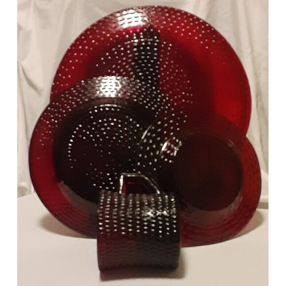 4pc Arcoroc Ruby Red "Elderberry Glass": Dinner, Salad, Bread, Cups UV Reactive - Picture 13 of 15